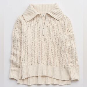 Aerie quarter zip cable knit sweater